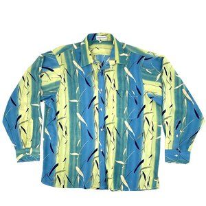 Men's Giorgio Danieli Button Down Shirt Long Sleeve Blue Green Yellow Unique Top